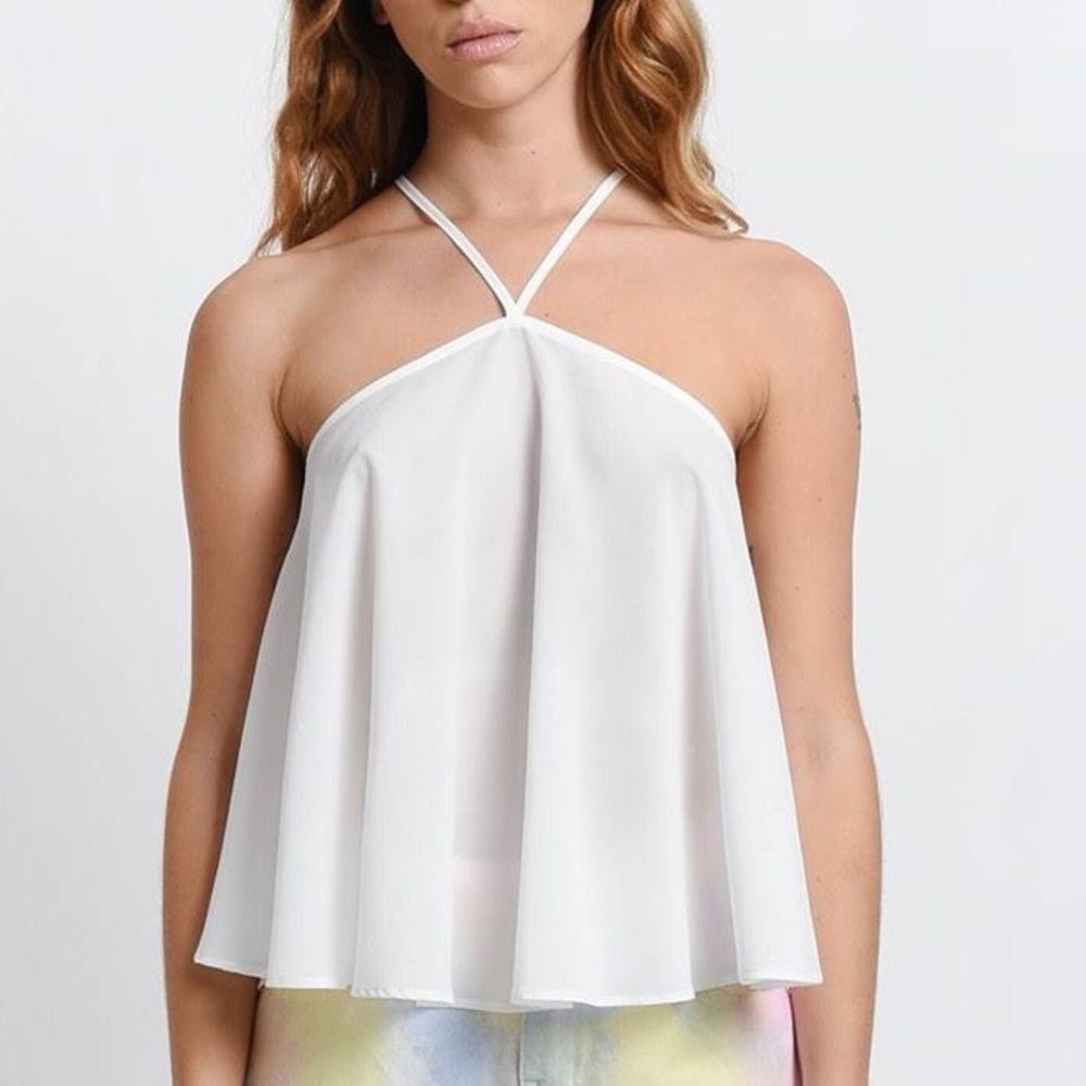 F21 White Halter Double-lined Flowy Zip-up Back Crop Top Size M